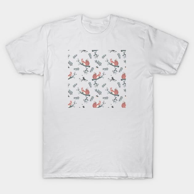 Cute Red Squirrel Pattern T-Shirt by MysticMagpie